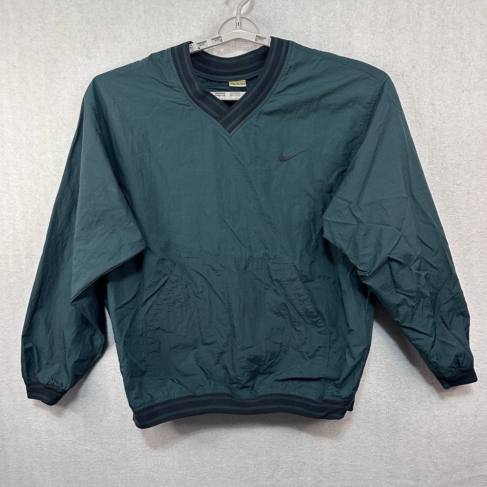 Vintage Nike Swoosh Pullover Windbreaker Jacket V-Neck Green/Black XL
